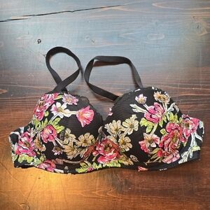 Victoria's Secret Black Floral Embroidered Push-Up Bra 34B